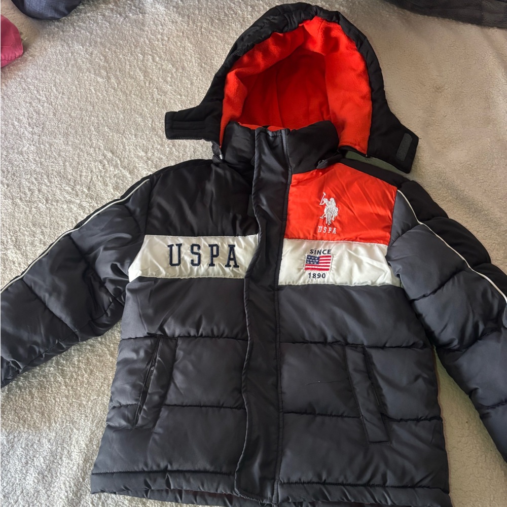 U.S. Polo Assn. Black and Red Kids Puffer Jacket